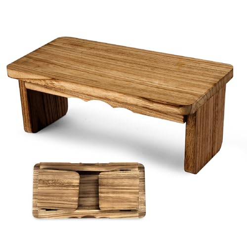 Foldable Wooden Meditation Bench - Dark Wood Kneeling Stool