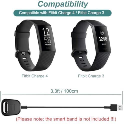 Charger for Fitbit Charge 3 & Charge 4 - 3.3ft/1m