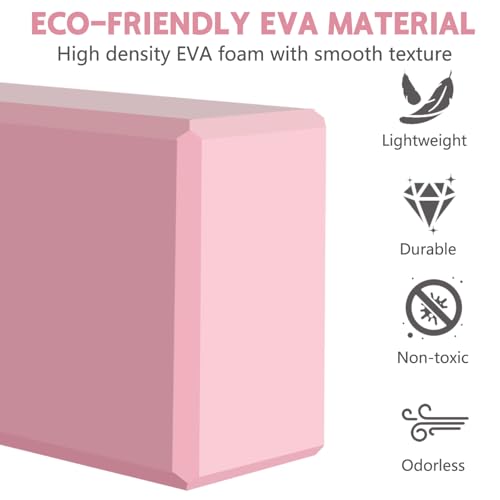 Yoga Blocks - 9"x6"x3" Pink Premium Foam, Non-Slip, Lightweight