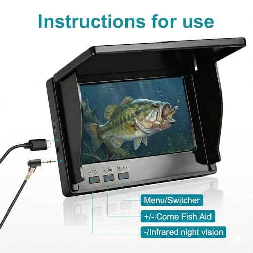 Black Underwater Fishing Camera with 4.3" LCD, 5000mAh Battery, 100ft Cable
