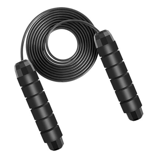 Adjustable Speed Jump Rope - Tangle-Free Steel Cable with Foam Grips - Black