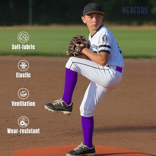 Kids Baseball & Softball Socks with Nickel-Free Adjustable Belt - H-Purple