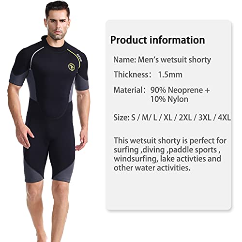 FINDSLINX Black-Gray 1.5mm Neoprene Shorty Wetsuit for Diving & Surfing