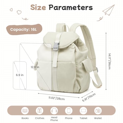 G4Free Small Women's Backpack - Beige Water-Resistant Nylon Daypack for Work & Travel