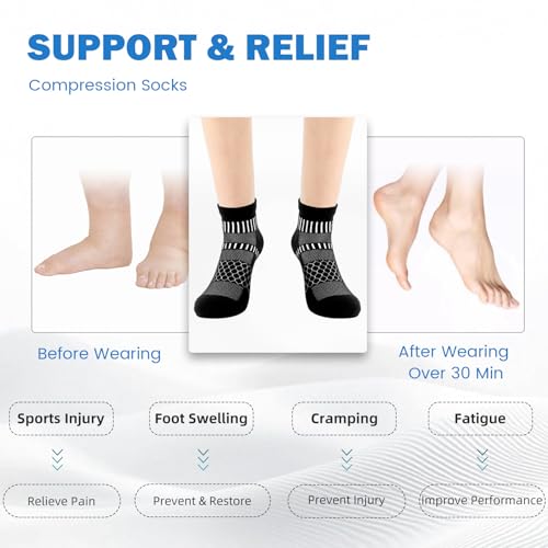 Ankle Compression Socks for Plantar Fasciitis Relief - Cushioned Athletic
