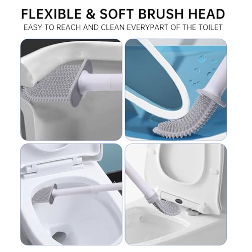 Silicone Toilet Brush with Holder - Drill-Free Wall Mount - Green