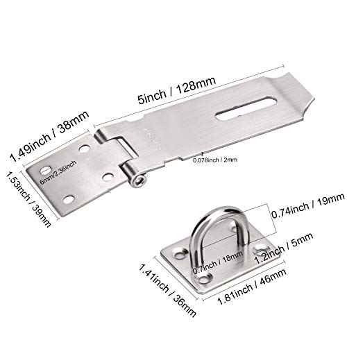 ZOENHOU 6 PCS 5-Inch Security Padlock Hasp and Staples, Heavy Duty Folding Lock Hasps Made of 304 Stainless Steel and 48 PCS Mounting Screws for Gate Lock Padlock Shed Door Latch