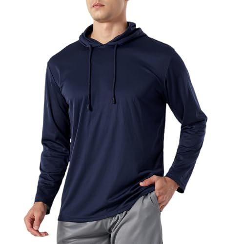 Men's UPF 50+ Sun Protection Hoodie - Long Sleeve with Mask, X-Large Navy