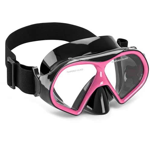 Aegend Swim Goggles with Nose Cover for Adults - Tempered Glass Mask, Rose Red/Black