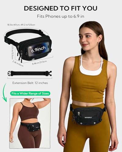 RFID Fanny Pack - 1.5L Anti-Theft Waist Bag with Extender Belt - Black
