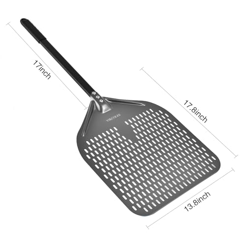VIKCOLEE Perforated Pizza Peel 14 x 16 Inch Rectangular Baking Turnover Tool, 34 Inch Overall with Insulated Handle