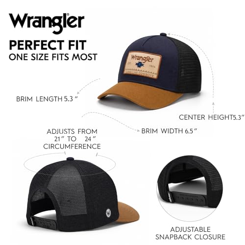 Montana West X Wrangler Men's Trucker Hat 2-Pack Black & Navy Breathable Mesh Structured Caps Adjustable Snapback