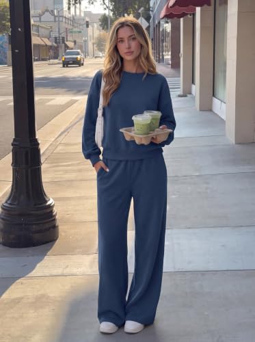 PRETTYGARDEN 2-Piece Lounge Set for Women, Grey Blue Medium – Casual Sweatsuits