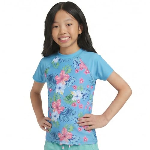 Girls' UPF 50+ Short Sleeve Sun Tee Rash Guard - Medium Turquoise