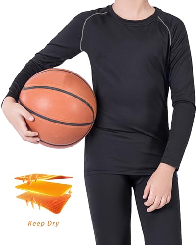 Long Sleeve Compression Shirts for Kids - 2 Pack, Small Grey Line