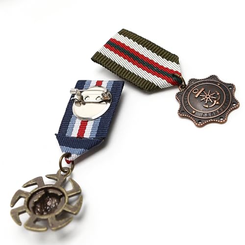 Military Medal Brooch Pins - Vintage Crown Geometric Design - 4 Pack
