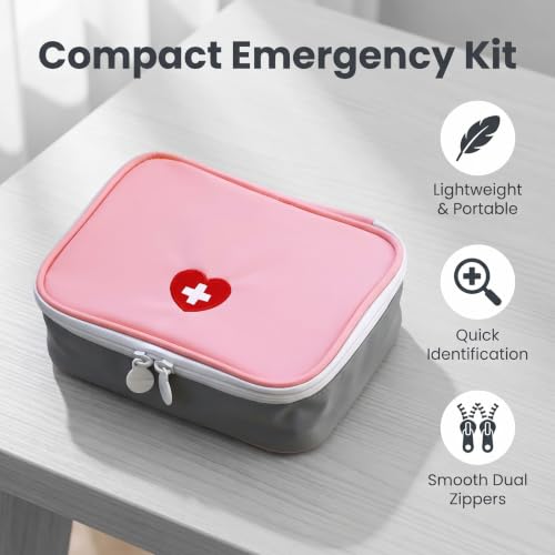 Pink Mini First Aid Kit - Portable Emergency Medicine Organizer