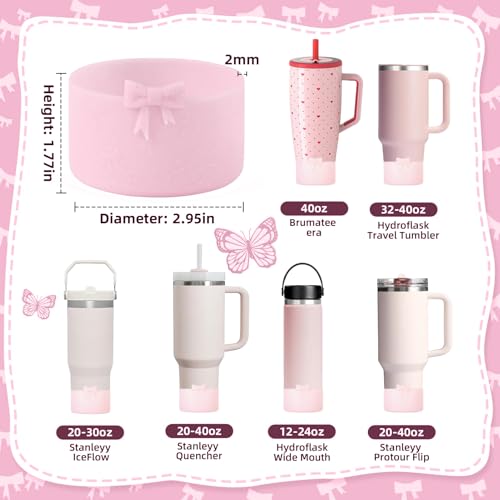 Bow Silicone Boot Sleeve for Stanley Quencher & Hydro Flask - Glitter Pink
