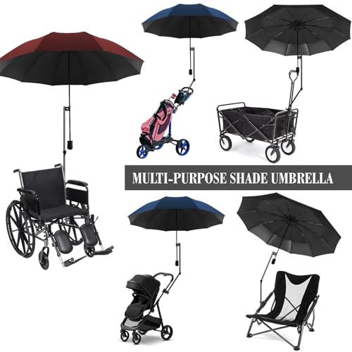 UPF 50+ Beach Umbrella with Adjustable Universal Clamp - Black