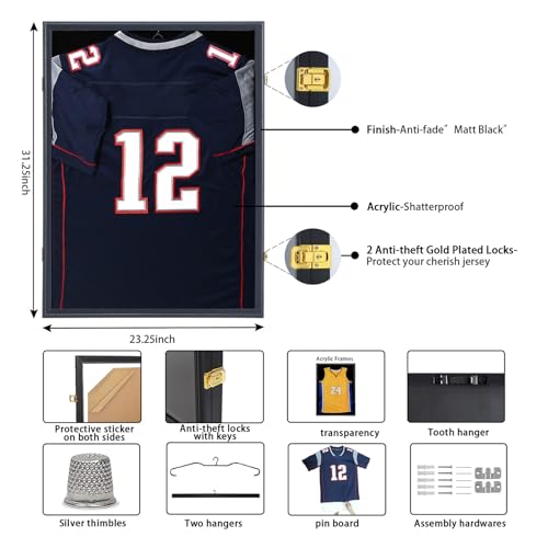Lockable Large Jersey Display Frame with UV Protection - Black