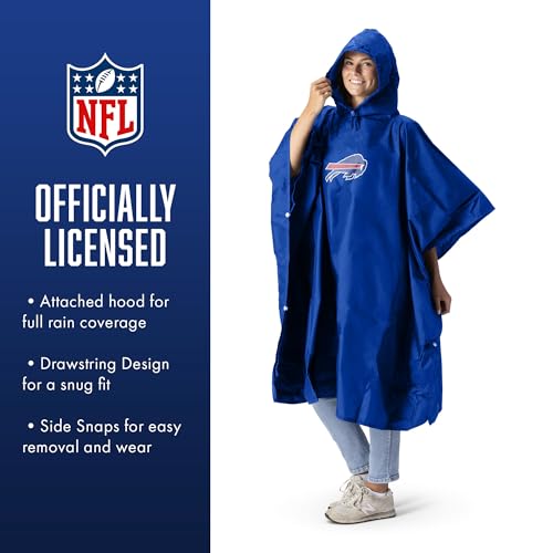 NFL Rain Poncho - Water Resistant Hooded Pullover - Buffalo Bills