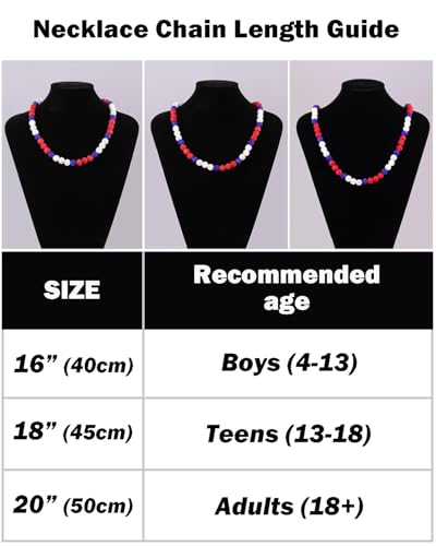 Baseball Bead Necklace for Men - 16 Inch Red/Black/White Rhinestone Ice Necklace