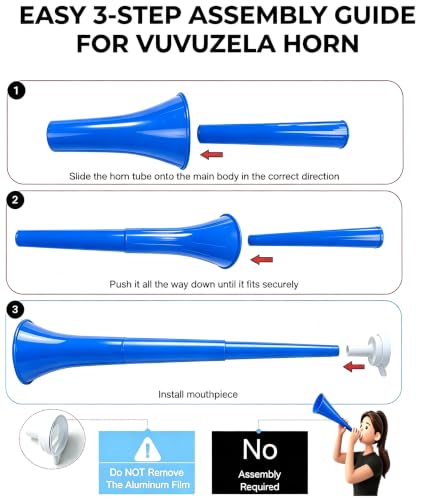 Loud Extendable Vuvuzela Horn - 24 Inch Blue Noise Maker - 4 Pack