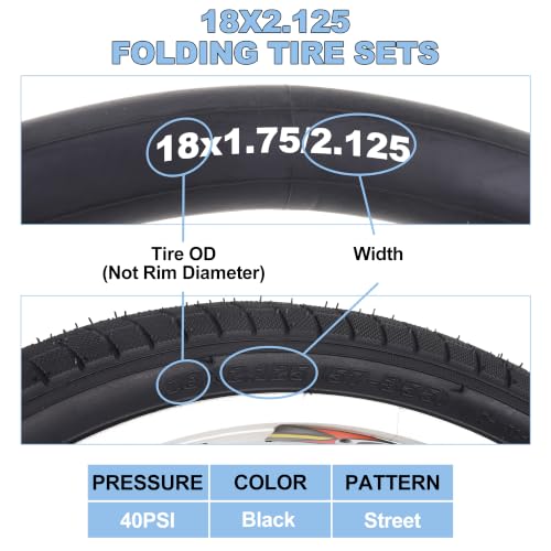 RUHUO 18x2.125 Bike Tire & Tube Set - 18 Inch Kids BMX Folding Bike