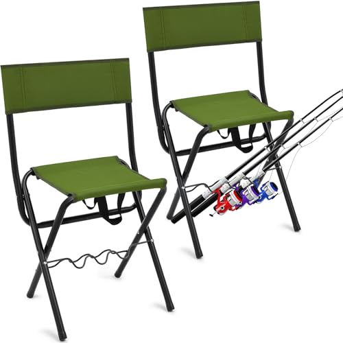 2 Pcs Folding Fishing Chair with Rod Holders, Green