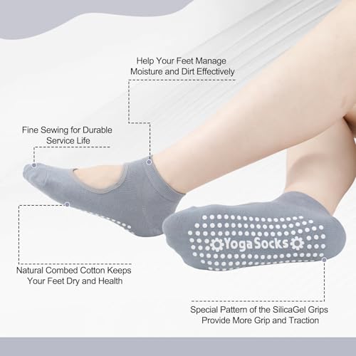 Women's Anti-Skid Yoga Socks - Non-Slip Pilates Socks - Light Gray, Pink, Purple, Blue, Black