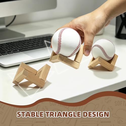 Wooden Baseball Display Stand - Natural Beechwood Ball Holder - 1 PCS