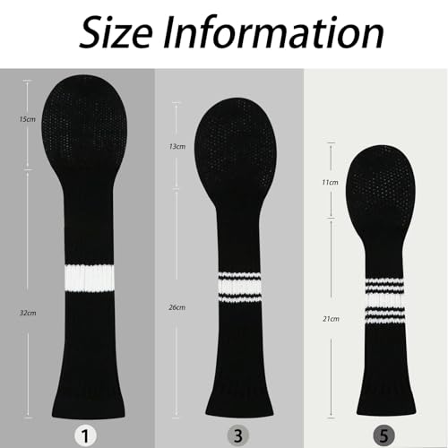 Premium Knitted Golf Club Covers - Woods & Hybrid - Pure Black