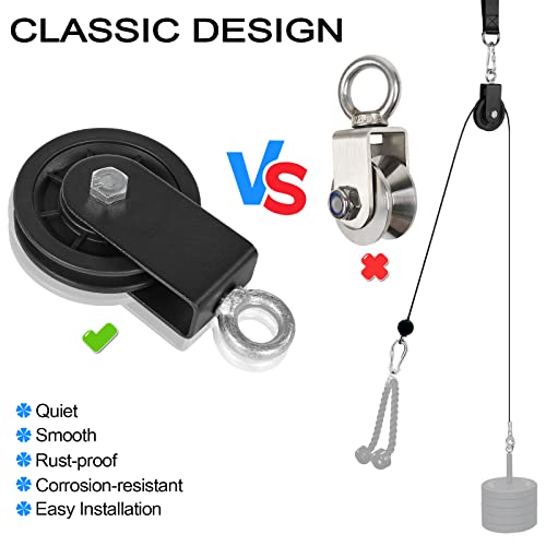 Spuspk 3.54in Cable Pulley with 360° Rotation & Detachable Strap for DIY Gym & Lifting