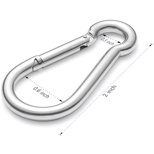 Heavy Duty 2-Inch Stainless Steel Carabiner Clips - Set of 5