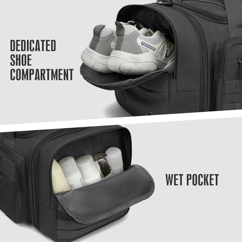 TONRUYN Black 3-in-1 Expandable Tactical Gym Duffle Bag with Shoe & Wet Pocket