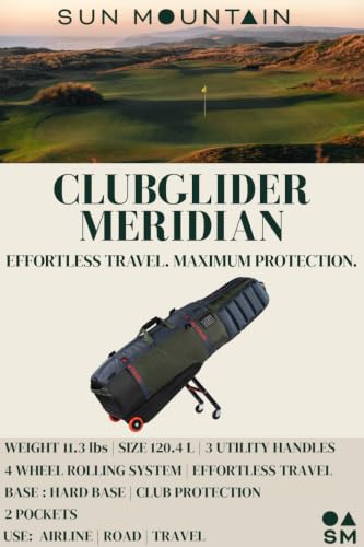 ClubGlider Meridian Golf Travel Bag - 4-Wheel Rolling System - Black