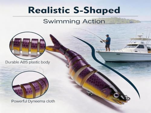 Multi Jointed Swimbait Hard Lure - 5.1" Slow Sinking for Bass, Trout, Pike