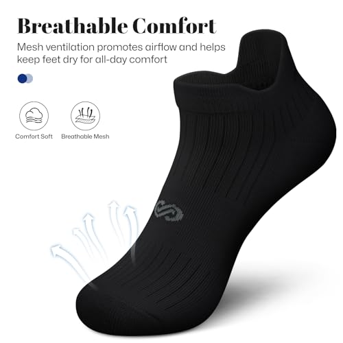 Cushion Ankle Running Socks - 6 Pairs, 3 White & 3 Black
