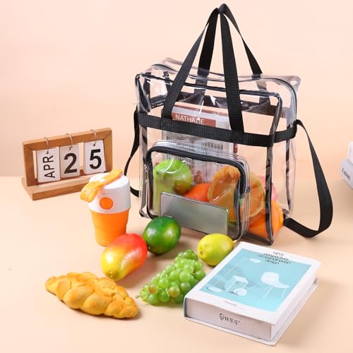 Clear Stadium Approved Bag with Front Accessory - Black