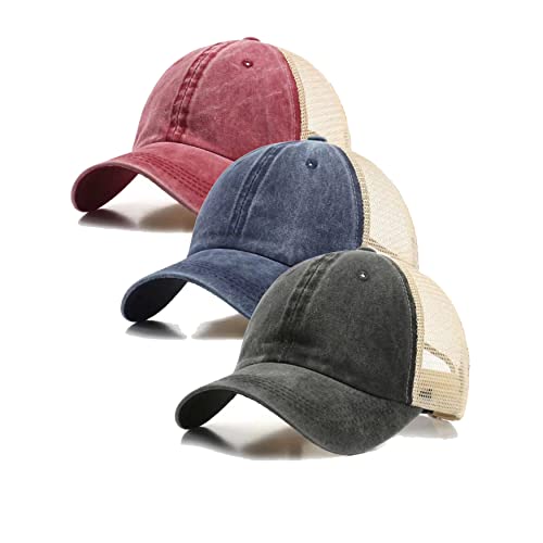 FWMhat 3-Pack Mesh Baseball Cap - Vintage Washed Distressed Trucker Hats