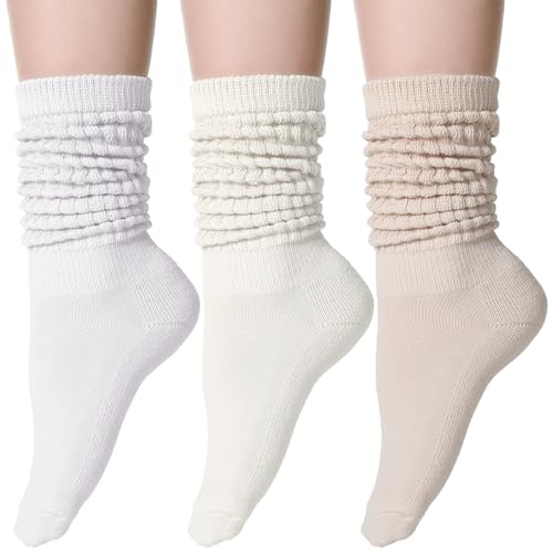 Slouch Socks for Women - 3 Pairs in Beige, White, Khaki