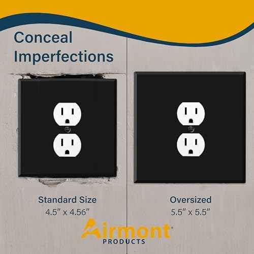 (2 Pack) Jumbo 2-Gang Duplex Outlet Cover Plate – Oversized 5.5"x5.5" Centered Receptacle Faceplate, Heavy-Duty Black Metal, Matte Finish, Screw Mount, Made in USA, Fits Standard Duplex Outlets