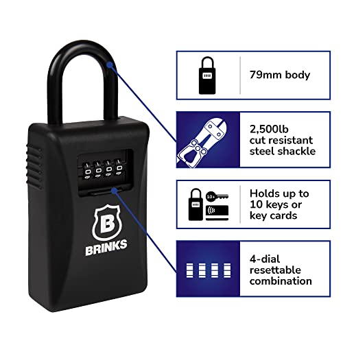 BRINKS - 79mm Outdoor Lock Box - 4-Dial Resettable Combination - Increased Security with Hardened Steel Shackle, Black
