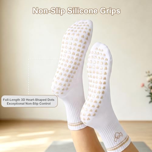 Non-Slip Grip Pilates Socks for Women - 2-Pack Beige Love