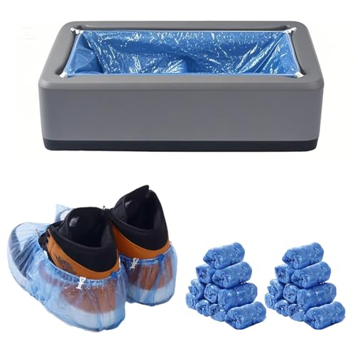 Automatic Shoe Cover Dispenser with 200 Pcs Disposable Shoe Covers, Booties for Portable Machine Fits Size Up to 11 US men or women and up for Home, Factory (Grey)