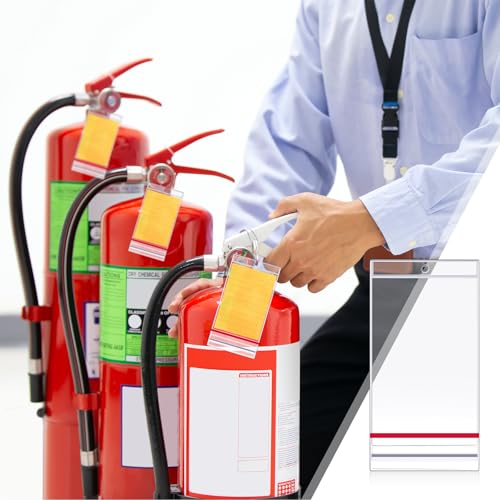 Faccito 50 Pcs Resealable Fire Extinguisher Tag Cover Waterproof Clear Fire Extinguisher Inspection Tag Covers Plastic Sleeve Annual Card Holder Label Bags