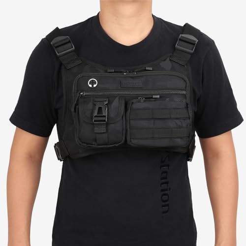DEYACE Black Tactical Chest Bag for Men with Phone Holder - Adjustable, Water-Resistant