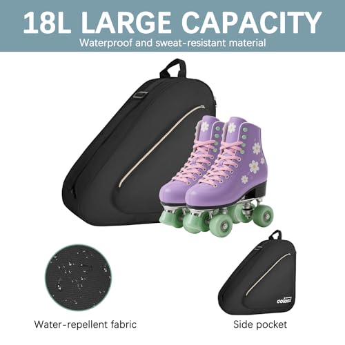Skate Bag for Ice & Roller Skates with Multi-Pockets - Black