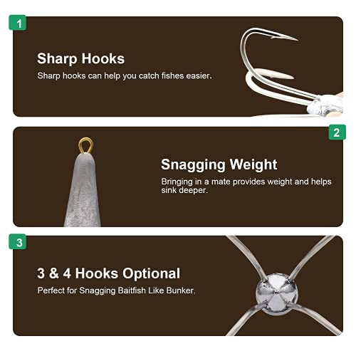 Weighted Treble Fishing Hooks - 1.05oz Three Claw & Four Claw