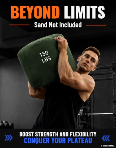 Fitarc 50LB Black Sandbag for Weight Training & Cross-Training - Durable Fitness Bag